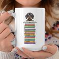 Cute Wiener Dog Dachshund Reading On Pile Of Books Graphic Print Coffee Mug Unique Gifts