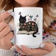 Floral Cat Reading Book Kitten Illustration Graphic Print Coffee Mug Unique Gifts Floral Cat Reading Book Kitten Illustration Graphic Print Coffee Mug Unique Gifts