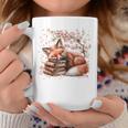 Fox And Book Lover Graphic For Women And Spring Pink Flower Graphic Print Coffee Mug Unique Gifts