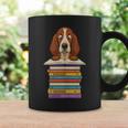Cute Basset Hound Dog Reading On Pile Of Books Graphic Print Coffee Mug Gifts ideas