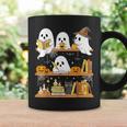 Cute Halloween Ghost Bookshelf Cat Book Lover Graphic Print Coffee Mug Gifts ideas