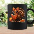 Cute Turkey Reading Book Lovers Bow Thanksgiving Graphic Print Coffee Mug Gifts ideas