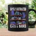 Easily Distracted By Cats And Book Bookworm Cat Lover For Men Women Graphic Print Coffee Mug Gifts ideas