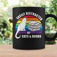 Easily Distracted By Cats And Books – Retro Sunset Rainbow Graphic Print Coffee Mug Gifts ideas