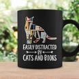 Easily Distracted By Cats And Books Reader Cat Lovers For Men Women Girls Kids Graphic Print Coffee Mug Gifts ideas