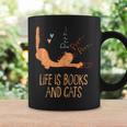 Life Is Books And Cats Book Lover Cat Mom Bookworm Cat Dad Graphic Print Coffee Mug Gifts ideas
