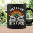 Take A Look A Book Vintage Reading Librarian Rainbow Graphic Print Coffee Mug Gifts ideas