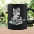 Women's Adorable Watercolor Husky Puppy Dog Reading Books Graphic Print Coffee Mug Gifts ideas