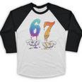 67 Meme Baseball Kids Girls Humor Number 6 7 Baseball Raglan Shirt