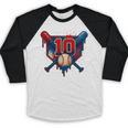 Baseball 10 Year Old Splash Drip 10th Birthday Boy Number 10 Baseball Raglan Shirt
