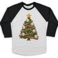 Baseball Bat Christmas Tree Lights Holiday Xmas Baseball Raglan Shirt