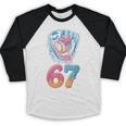 Baseball Drip Number 67 Player 67th Birthday Ice Cream 67 Baseball Raglan Shirt