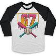 Baseball Ice Cream Drip Number 67 Player 67th Birthday Premium Tri-Blend Baseball Raglan Shirt Baseball Ice Cream Drip Number 67 Player 67th Birthday Premium Tri-Blend Baseball Raglan Shirt