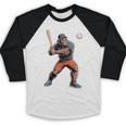 Bigfoot Playing Baseball Boys Kids Men Baseball Player Baseball Raglan Shirt