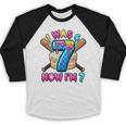 Blue Checkered I Was 6 Now I'm 7 Birthday Cake Baseball Drip Baseball Raglan Shirt