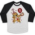 Dabbing Cool Cat Baseball 5th Birthday Baseball Raglan Shirt