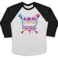 Happy 100 Days Of School Baseball Drip Theme Party 100th Day Baseball Raglan Shirt