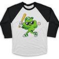Lucky Shamrock Playing Baseball St Patrick's Kids Boys Baseball Raglan Shirt