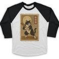 Vintage Japanese Ukiyo-e Baseball Cat Batting Baseball Raglan Shirt