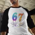 67 Meme Baseball Kids Girls Humor Number 6 7 Baseball Raglan Shirt