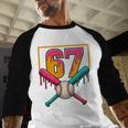 Baseball Ice Cream Drip Number 67 Player 67th Birthday Premium Tri-Blend Baseball Raglan Shirt Baseball Ice Cream Drip Number 67 Player 67th Birthday Premium Tri-Blend Baseball Raglan Shirt
