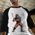 Bigfoot Playing Baseball Boys Kids Men Baseball Player Baseball Raglan Shirt