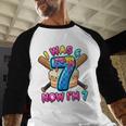 Blue Checkered I Was 6 Now I'm 7 Birthday Cake Baseball Drip Baseball Raglan Shirt