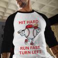 Hit Hard Run Fast Turn Left Baseball Player Premium Tri-Blend Baseball Raglan Shirt Hit Hard Run Fast Turn Left Baseball Player Premium Tri-Blend Baseball Raglan Shirt