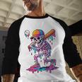 Skelton Playing Baseball Halloween Baseball Drip Boys Kids Baseball Raglan Shirt