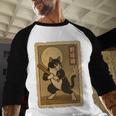Vintage Japanese Ukiyo-e Baseball Cat Batting Baseball Raglan Shirt