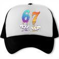 67 Meme Baseball Kids Girls Humor Number 6 7 Trucker Cap