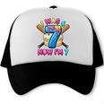 Blue Checkered I Was 6 Now I'm 7 Birthday Cake Baseball Drip Trucker Cap Blue Checkered I Was 6 Now I'm 7 Birthday Cake Baseball Drip Trucker Cap