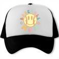 Groovy Retro Floral Happy Smiling Face Baseball Mom Trucker Cap