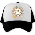 Happy Baseball Mom Groovy Retro Floral Smiling Face Trucker Cap Happy Baseball Mom Groovy Retro Floral Smiling Face Trucker Cap