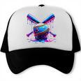 Neon Dripping Baseball And Bats Colorful Sports Art Trucker Cap Neon Dripping Baseball And Bats Colorful Sports Art Trucker Cap