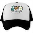 Peace Love Baseball Lover Motif For Women Pink Baseball Mom Trucker Cap