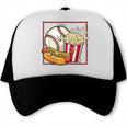 Smiling Baseball Popcorn And Hot-Dog Cartoon Apparel Trucker Cap
