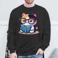 Adorable Book Lover Calico Cat With Reading Glasses Cute For Men Women Kids Sweatshirt Gifts for Old Men