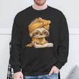 Baby Sloth Open Book Reading Animal Lover Graphic Portrait Sweatshirt Gifts for Old Men