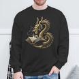 Book Lovers Dragon Fantasy Art Mythical Creatures Yellow Bookworm Chinese Dragon Sweatshirt Gifts for Old Men