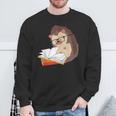 Book Reading Bookworm Forest Animal Wildlife Cute Hedgehog Sweatshirt Gifts for Old Men
