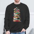 Book Stack With Flowers Reading Lover Bookish Sweatshirt Gifts for Old Men