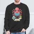 Bookish Octopus Reading Books And Coffee Literary Lover Art Sweatshirt Gifts for Old Men