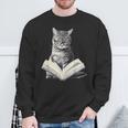 Cat Bookworm Reading Book Graphic Sweatshirt Gifts for Old Men Cat Bookworm Reading Book Graphic Sweatshirt Gifts for Old Men