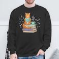 Cat Reading Book Lover Coffee Books Teacher Librarian Cat Sweatshirt Gifts for Old Men