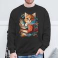 Cat Reading A Book Men Women Kids Sweatshirt Gifts for Old Men