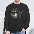 Cat Reading a Book Nerd Kitty Bookworm Sweatshirt Gifts for Old Men