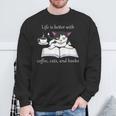 Cat Reads a Book Reading Coffee Sweatshirt Gifts for Old Men