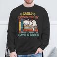 Cats And Books Easily Distracted By Cats And Books Sweatshirt Gifts for Old Men
