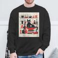 Cats Music Books Lover Essentials Red Retro Silkscreen Sweatshirt Gifts for Old Men